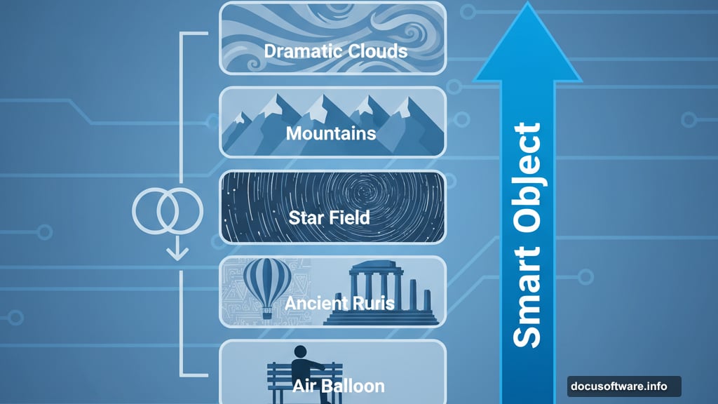 Six separate Unsplash images combined using proper layering fundamentals
