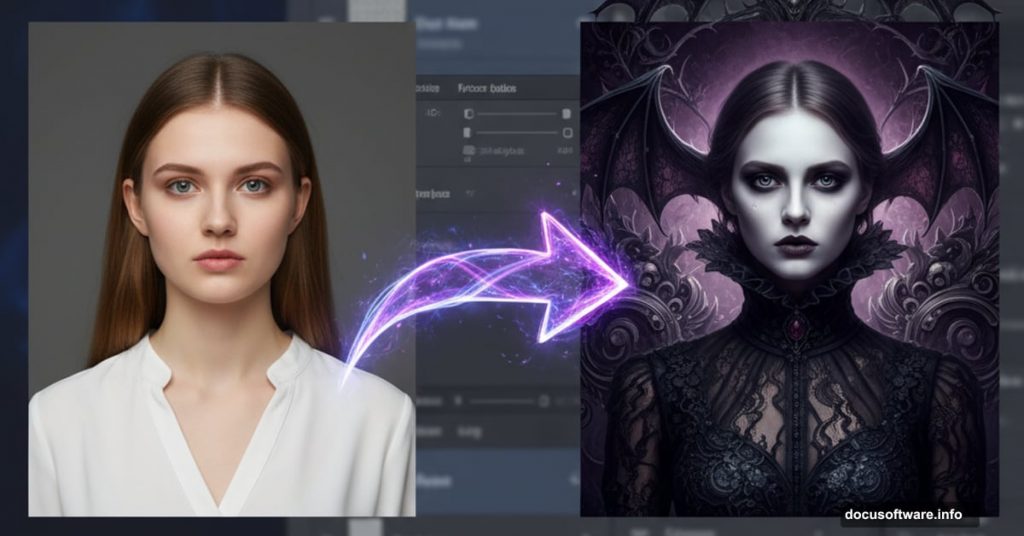 Before and after: ordinary photo transforms into dark gothic artwork