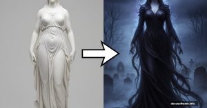 Before and after: statue transformed into haunting cemetery figure