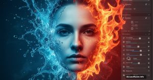 Portrait split between water and fire effects in Photoshop
