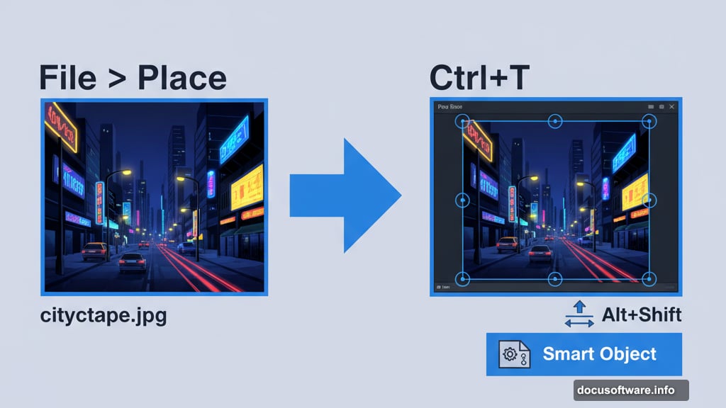 Place cityscape image and convert layer to Smart Object