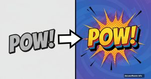 Flat text versus vibrant 3D comic book lettering effect comparison