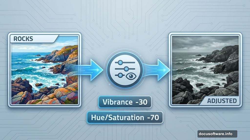 Desaturated colors with Vibrance and Hue Saturation adjustment layers