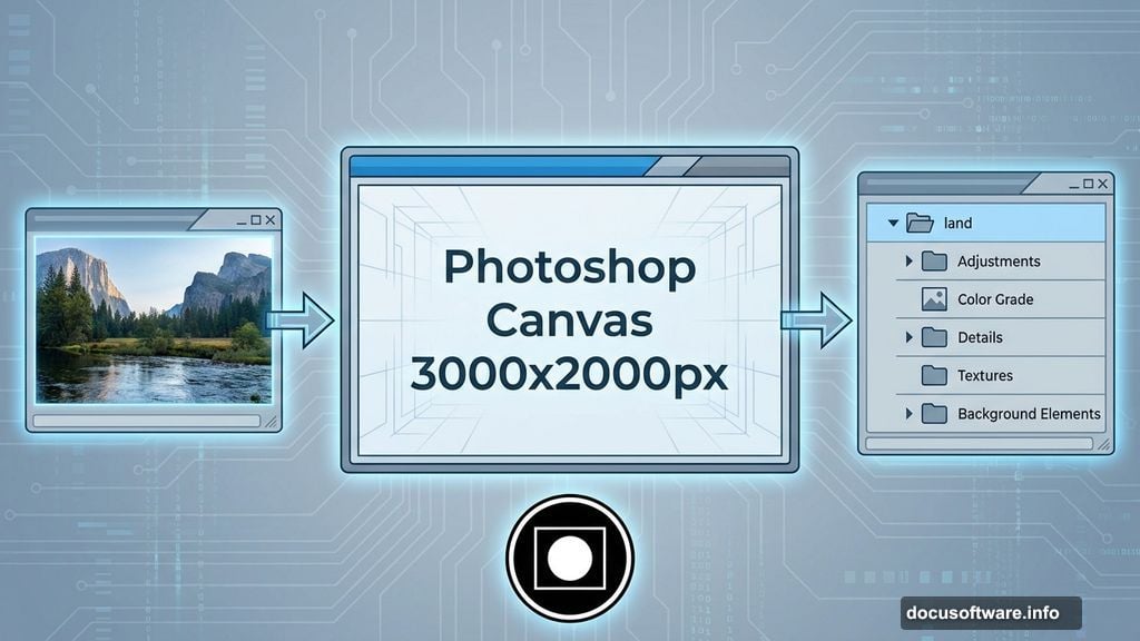 Layer management with groups and masks in Photoshop workflow