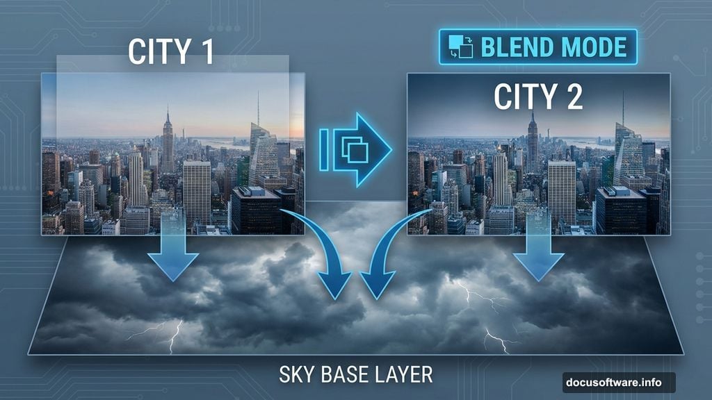 Double-layer city blending trick using two identical cityscape layers