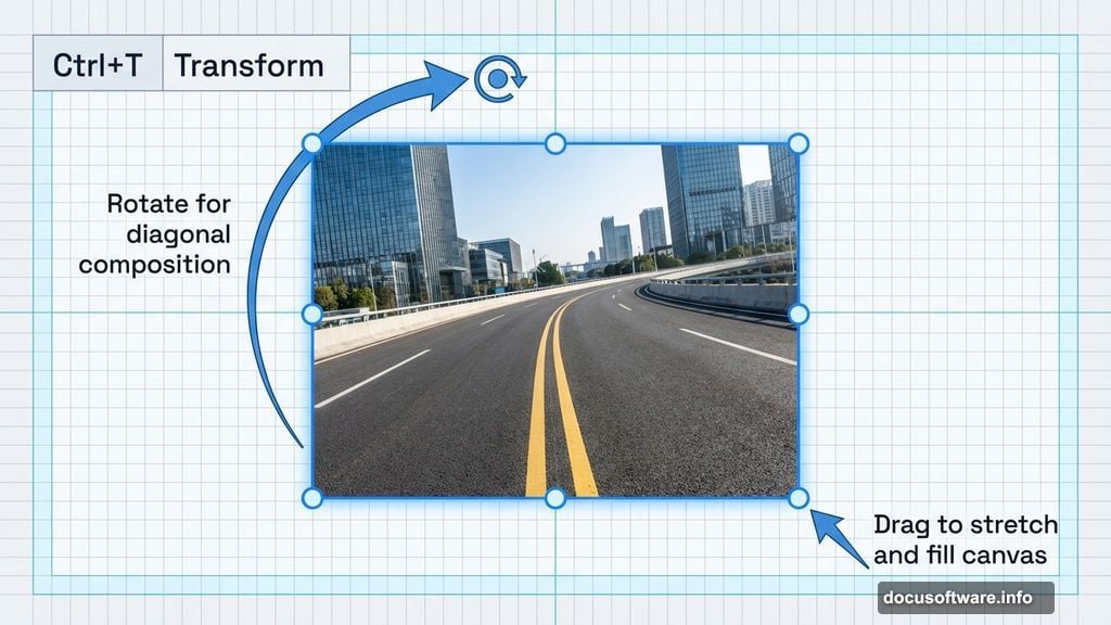 Transform tool rotation and resize technique for dynamic diagonal composition