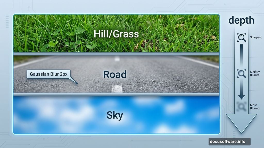 Creating depth with Gaussian Blur on background and road layers
