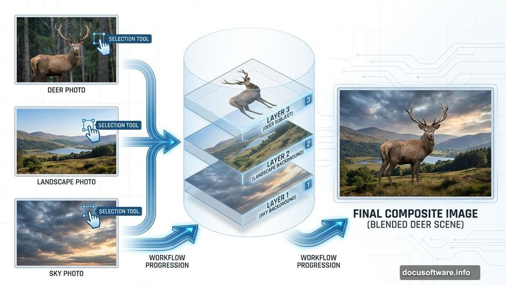 Layering elements gradually checking blend quality at each stage