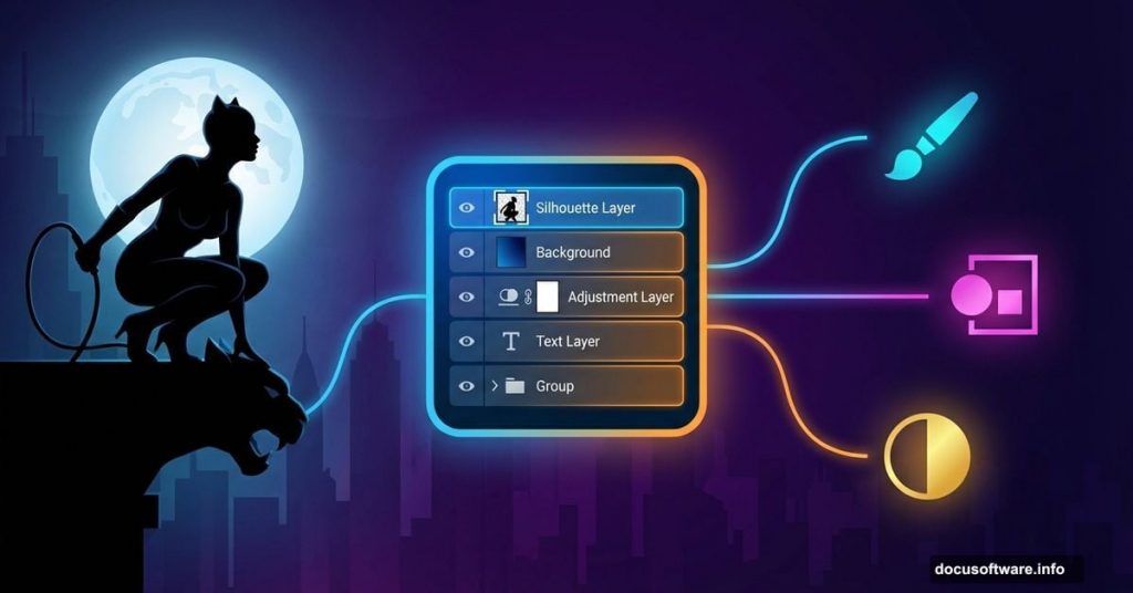 Photoshop tutorial creating dramatic Catwoman poster with layer tools