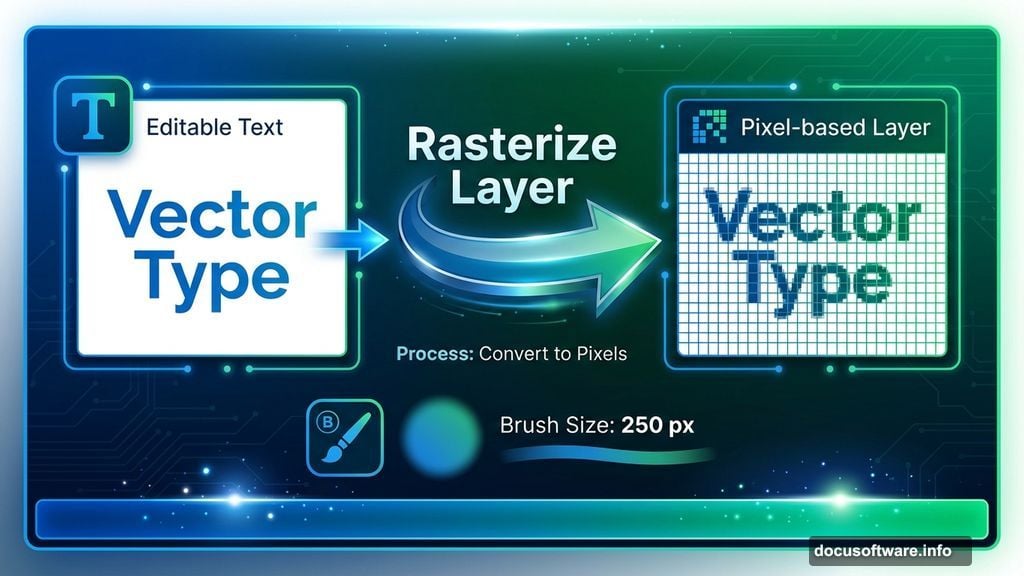 Rasterize text layer and paint gradient from blue to green