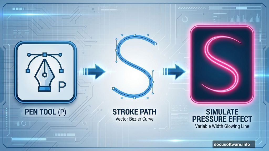 Pen Tool creates curved paths with simulated pressure stroke effect