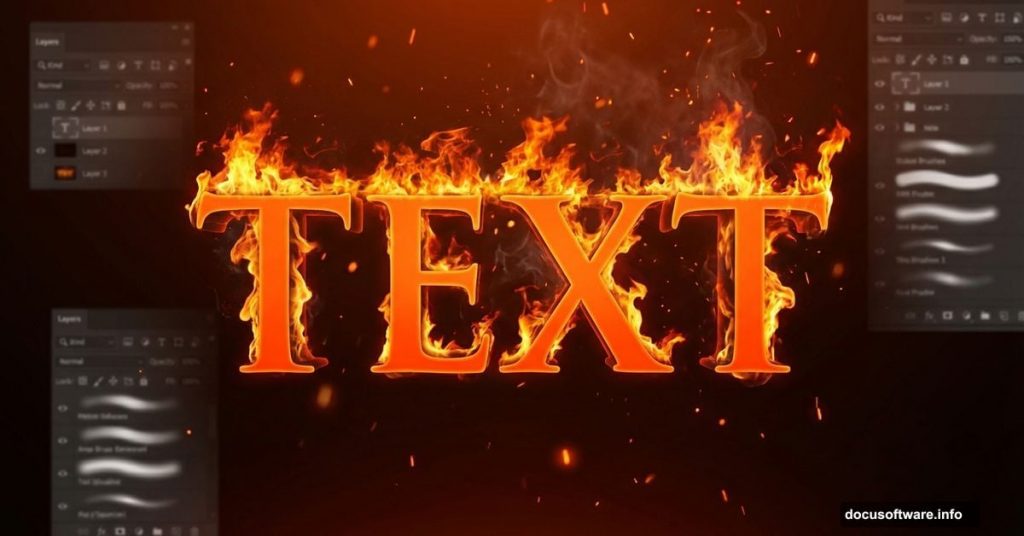 Fiery text effect with realistic flames consuming orange letters in Photoshop