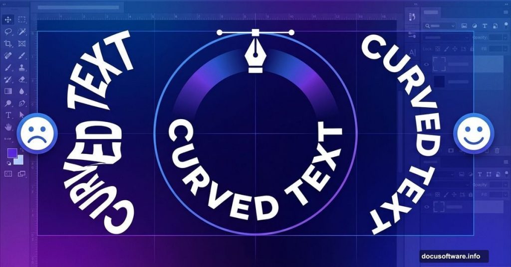 Curved text on path versus distorted warped text comparison in Photoshop