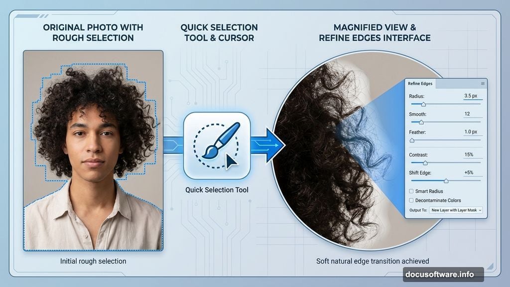 Quick Selection Tool combined with Refine Edges for clean extraction