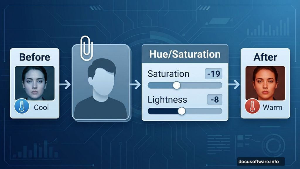 Hue Saturation adjustment layer clipped to subject layer reduces saturation