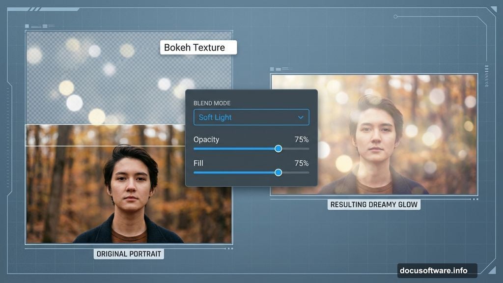 Bokeh layer set to Soft Light blend mode at seventy-five percent