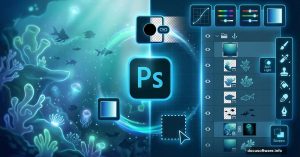 Adobe Photoshop underwater scene creation with layers and editing tools