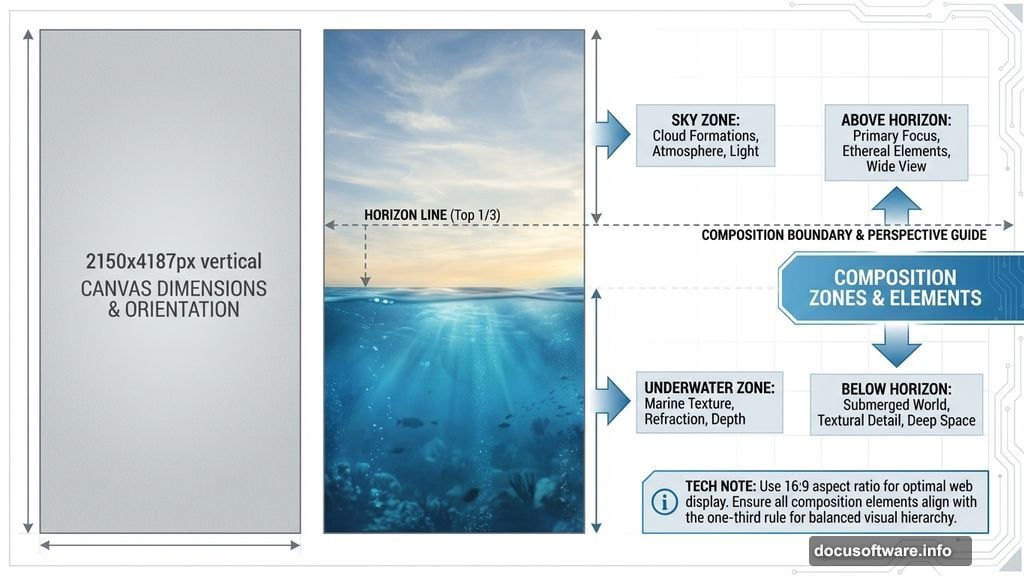 Vertical canvas with sky and underwater foundation layer composition