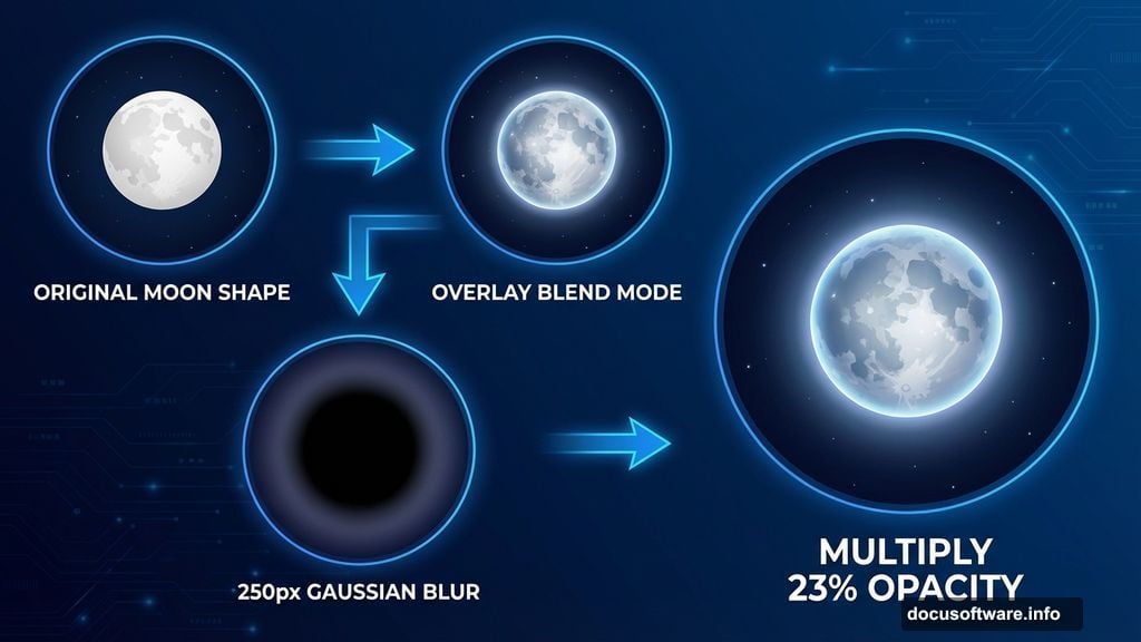 Moon layer blending with Overlay mode and Gaussian Blur glow