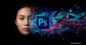 Portrait photograph transforming into abstract disintegrating particles in Adobe Photoshop