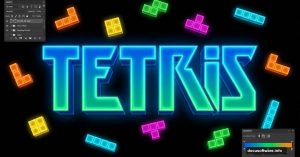 3D Tetris-style text with colorful geometric blocks on black background