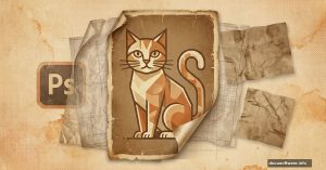Vintage poster design with geometric cat illustration and textured paper layers