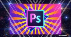 Adobe Photoshop logo with vibrant retro 1980s geometric design elements