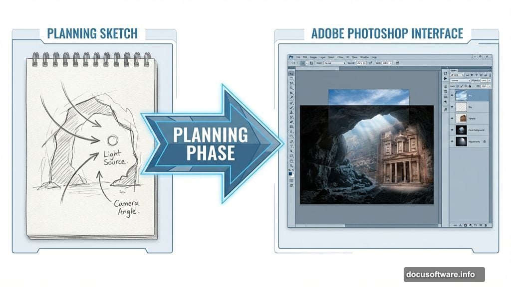 Sketch your concept first before opening Photoshop for photo manipulation