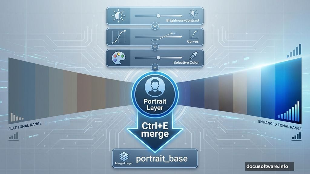 Three adjustment layers merged to create portrait base layer