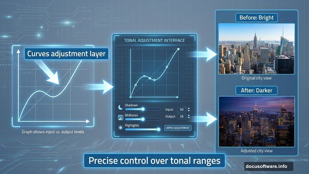 Use Curves adjustment layer to darken background and create visual hierarchy