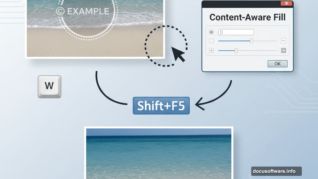 Content-Aware Fill removes watermarks and unwanted elements from stock photos