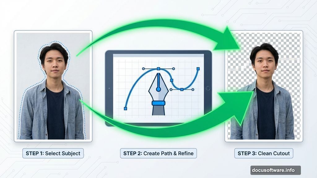 Pen Tool creates cleanest selections with anchor points and paths