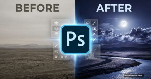 Before and after landscape transformation using Adobe Photoshop moonscape techniques