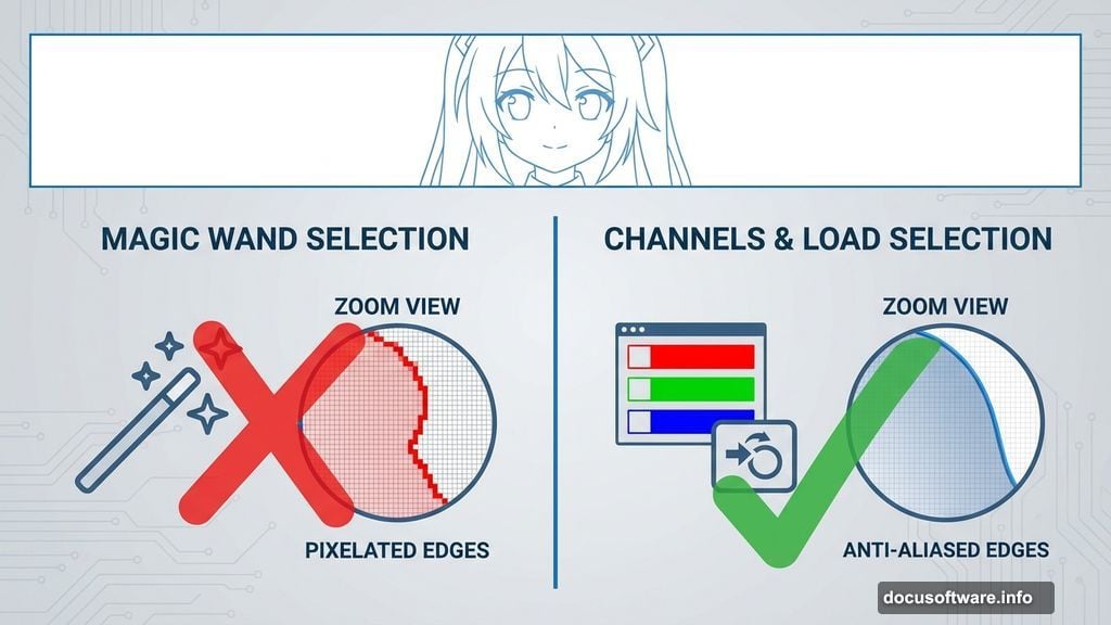 Load Selection from Channels produces smooth edges without pixelation