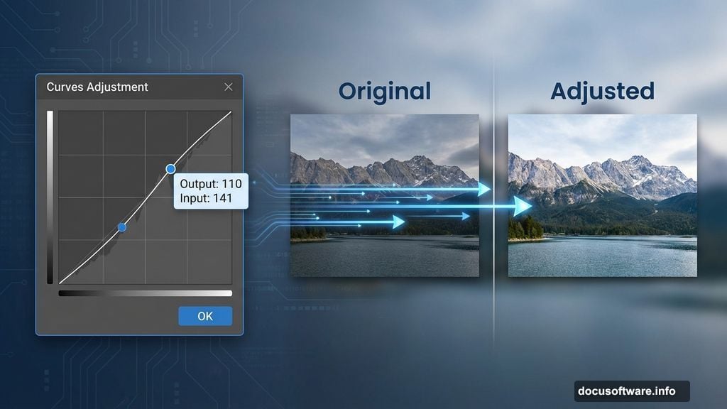 Curves adjustment layer clipped only to second landscape layer
