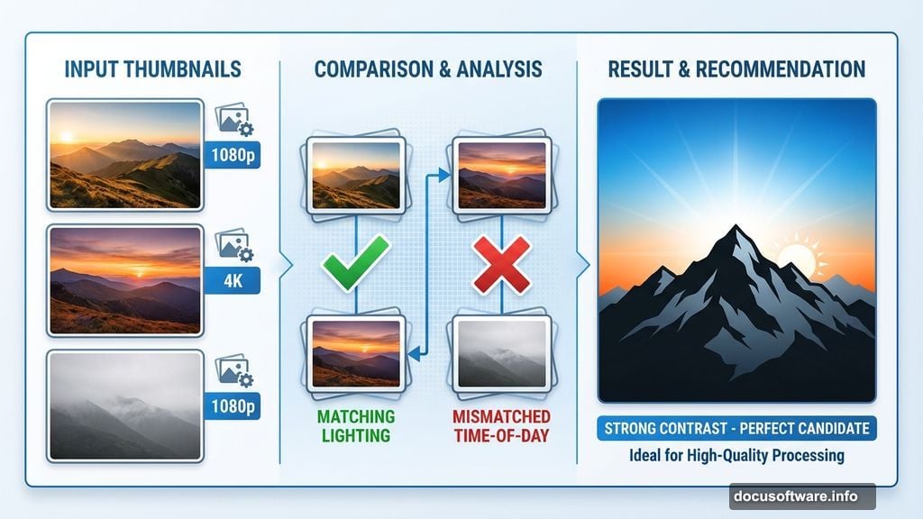 Three landscape photos with similar lighting conditions for blending
