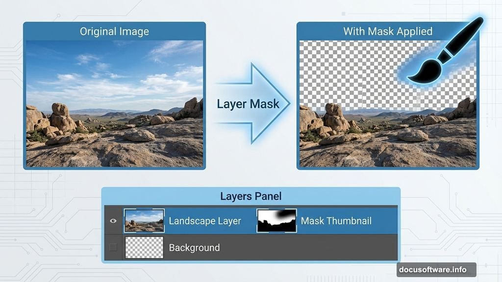 Selective masking creates foundation by preserving ground and removing sky