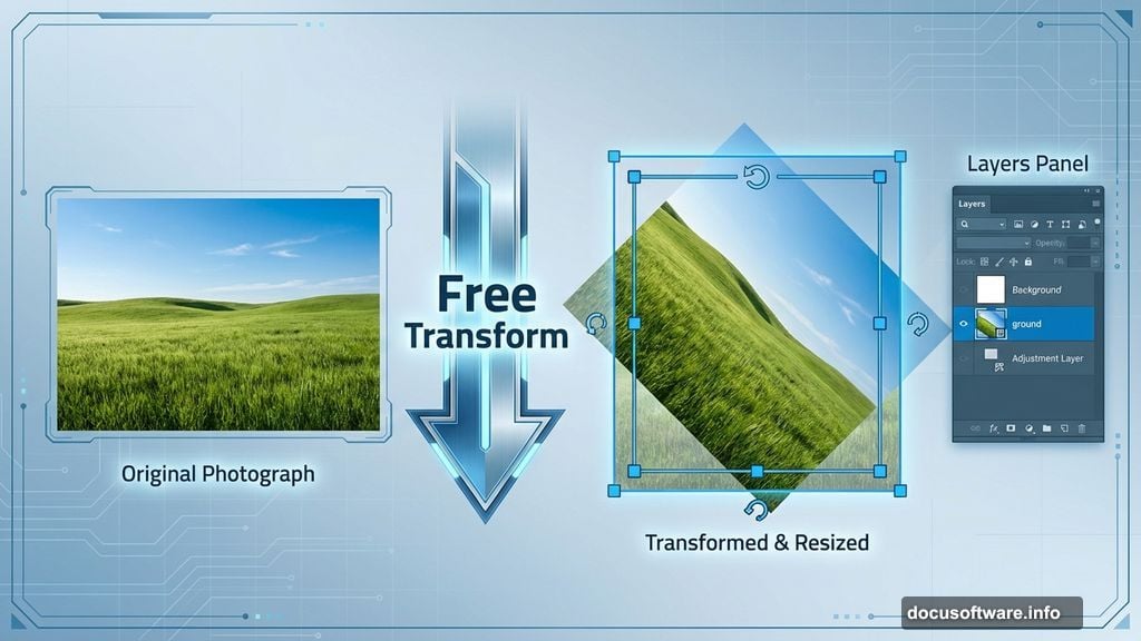 Resize landscape to cover canvas using Free Transform tool