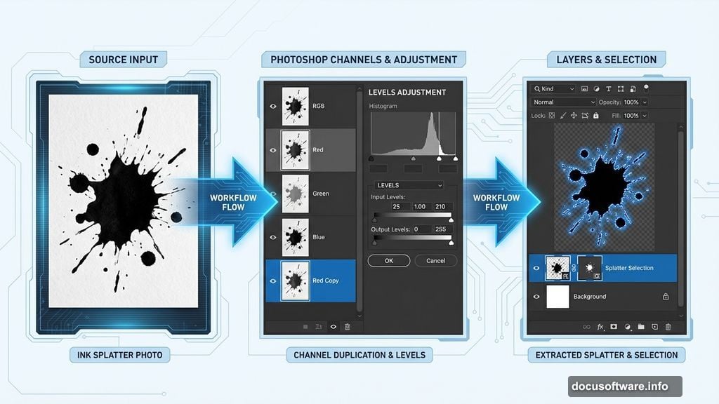 Extract perfect splatter shape using Channels panel and Levels adjustment