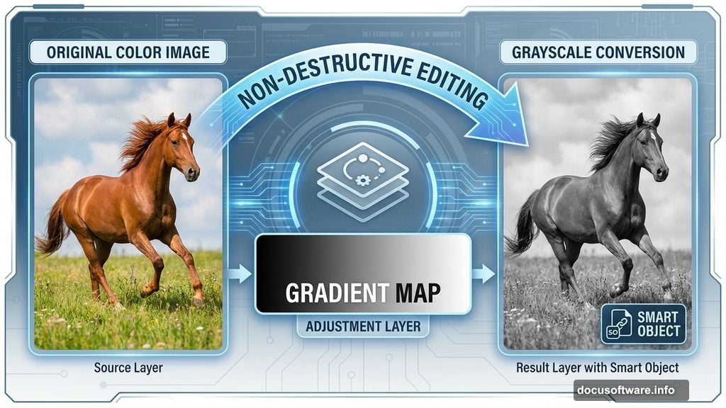 Transform horse with Smart Object and Gradient Map adjustment layer