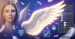 Photoshop angel wing tutorial with digital painting and editing tools