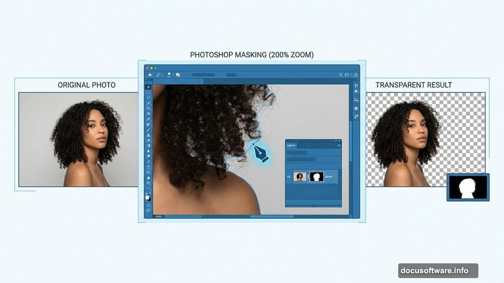 Precision masking with Pen Tool to extract subject cleanly