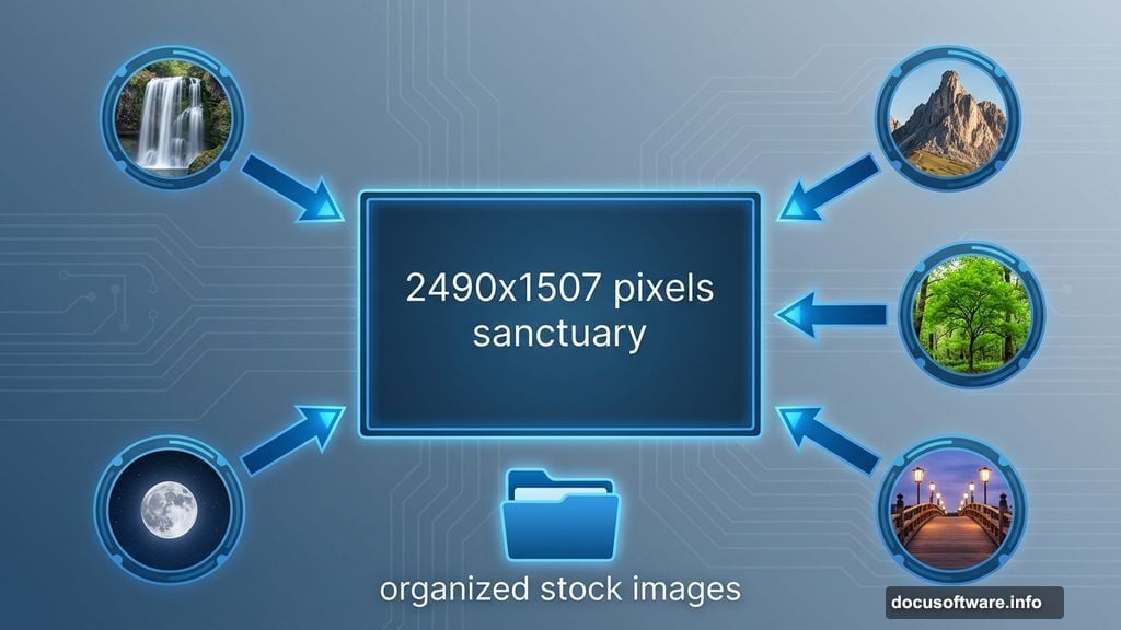 Gather waterfall images, rocky mountains, trees, bridge with lanterns, and moon