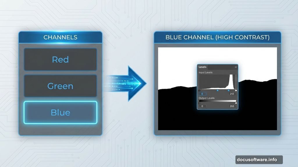Channels reveal hidden contrast between sky and foreground elements