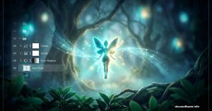 Glowing fairy in mystical forest showing Photoshop depth and lighting effects