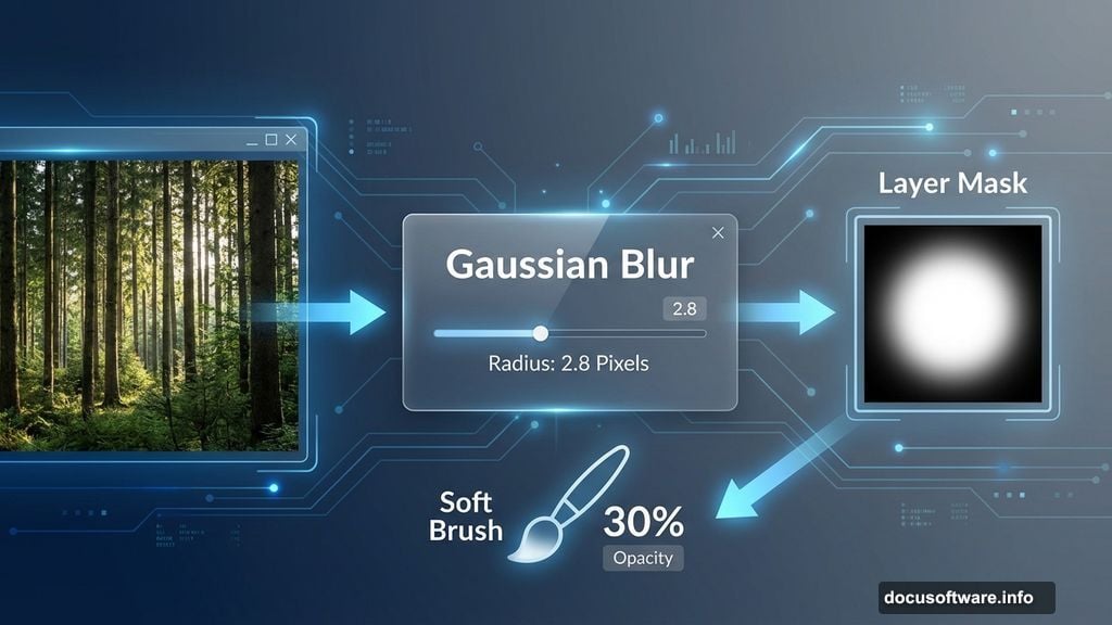 Strategic blurring with Gaussian Blur creates realistic depth in forests