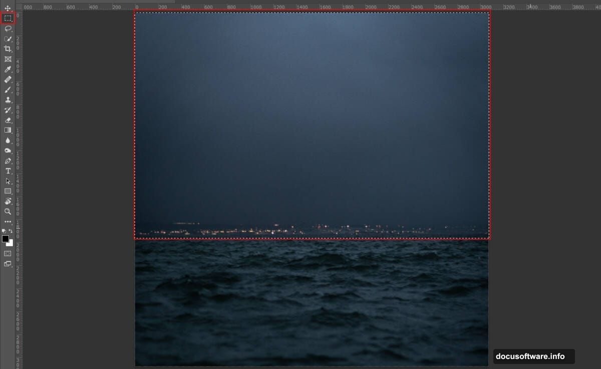 Use Rectangular Marquee Tool and layer mask to remove sky