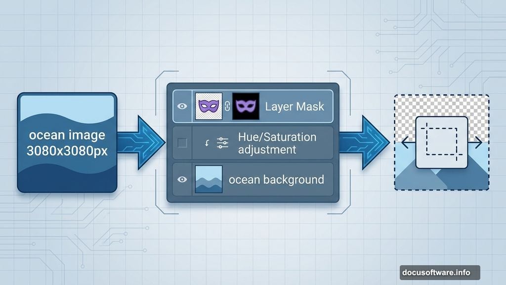 Place ocean image and create layer mask using Rectangular Marquee Tool