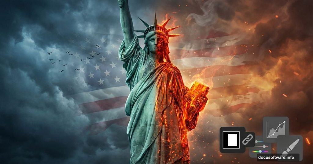 Statue of Liberty split effect showing Photoshop photo manipulation transformation