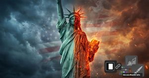 Statue of Liberty split effect showing Photoshop photo manipulation transformation